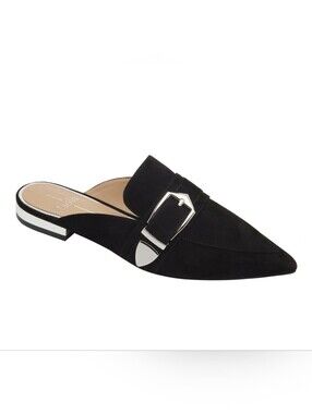 Linea Paolo Black Suede Pointed Buckle Mule